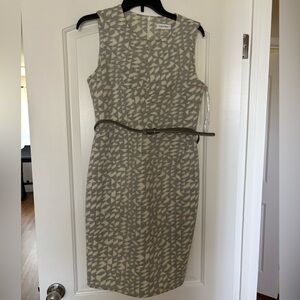 CALVIN KLEIN Gray and White Patterned Sleeveless Dress